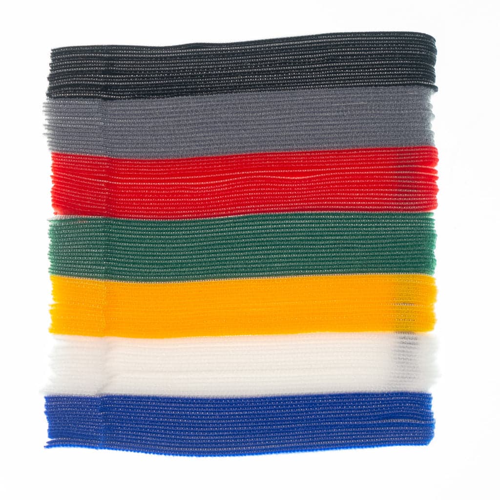 Hook&Loop Ties size 12mmx150mm, 105pcs in a pack, 7 colours x15pcs of each colour